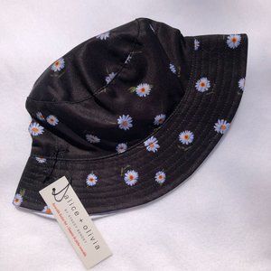 NEW alice + olivia Womens Unisex Reversible Bucket Hat Daisy Print NWT